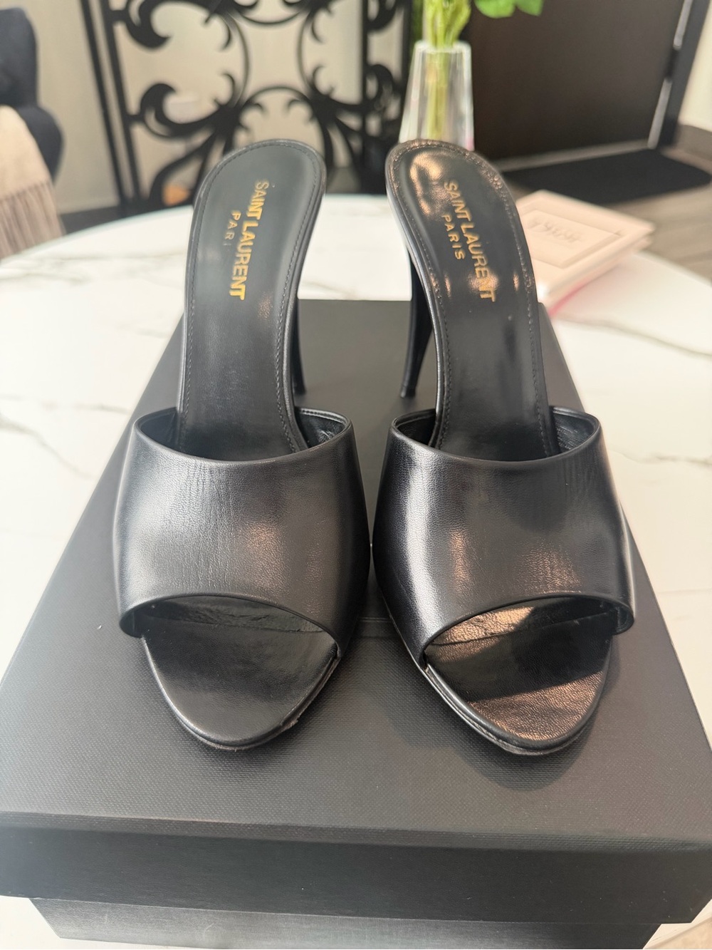 Saint Laurent Black Leather Slide Heels – Size 38 - Picture 7 of 7